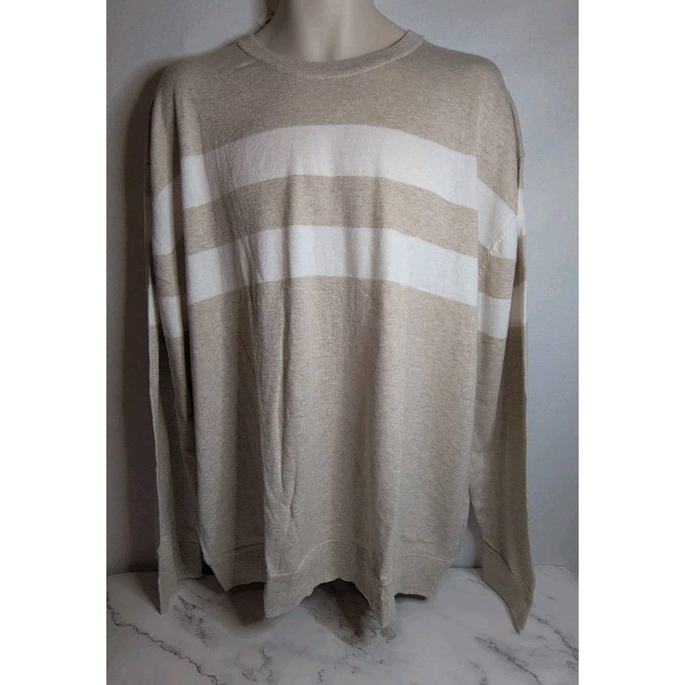 New Old Navy Men's Striped Crew-neck Sweater 3X Beige/Tan & White Stripes